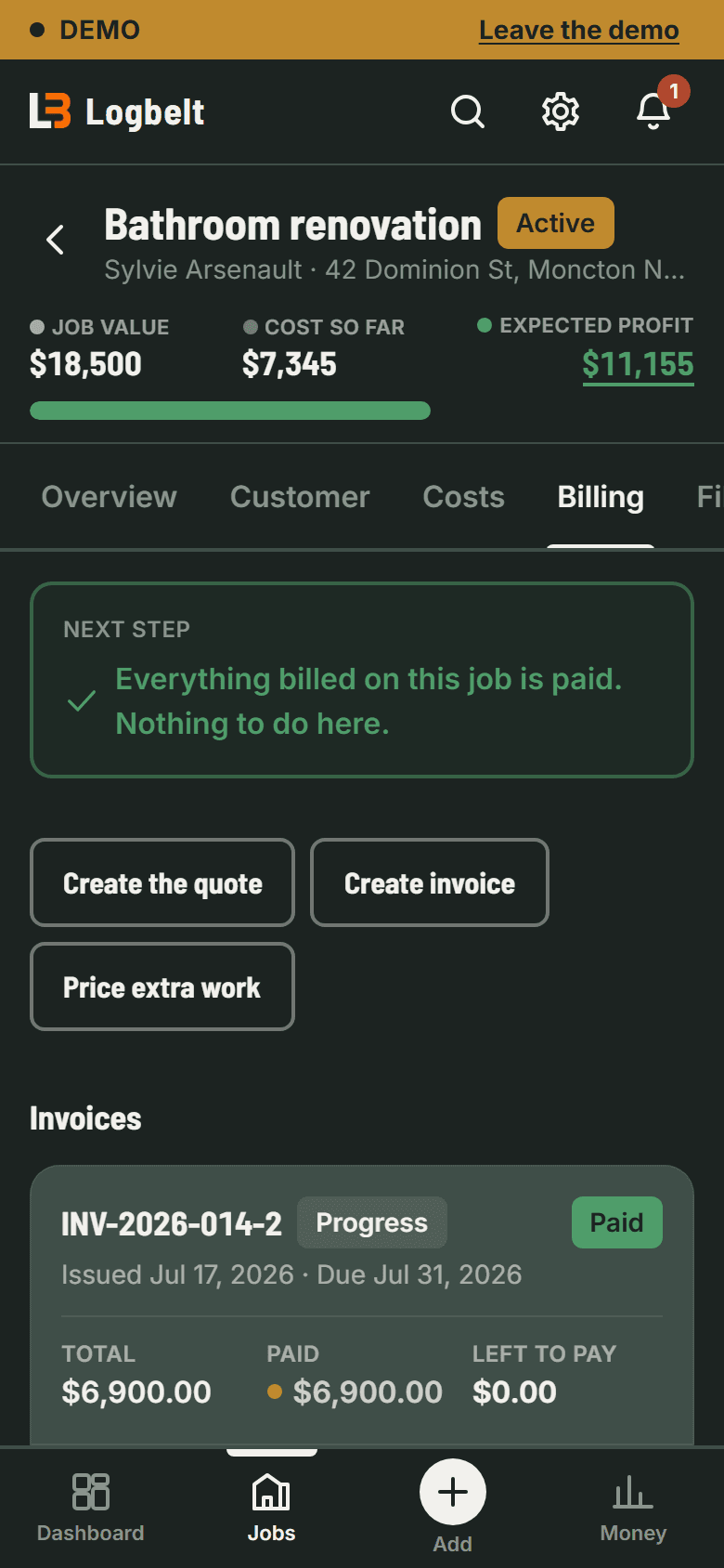 The quote goes out in one click